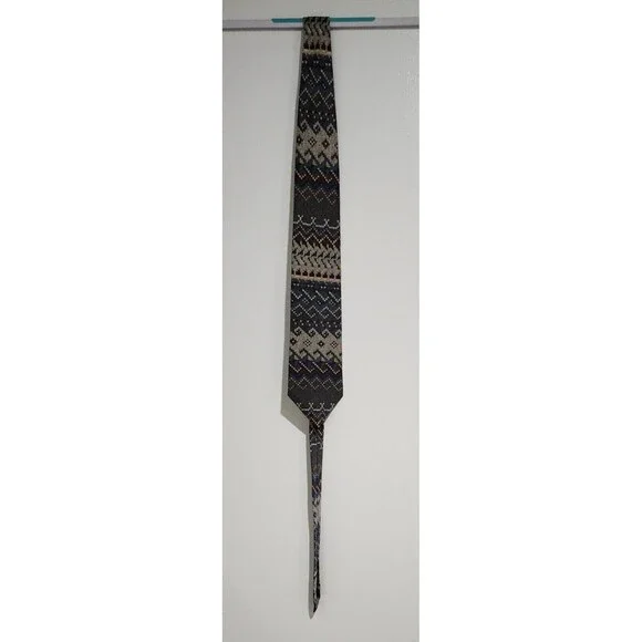 Henri Christian New York Paris Mens All Silk Tie Fair Isle Beige Blue 4" x 62" - Picture 2 of 4